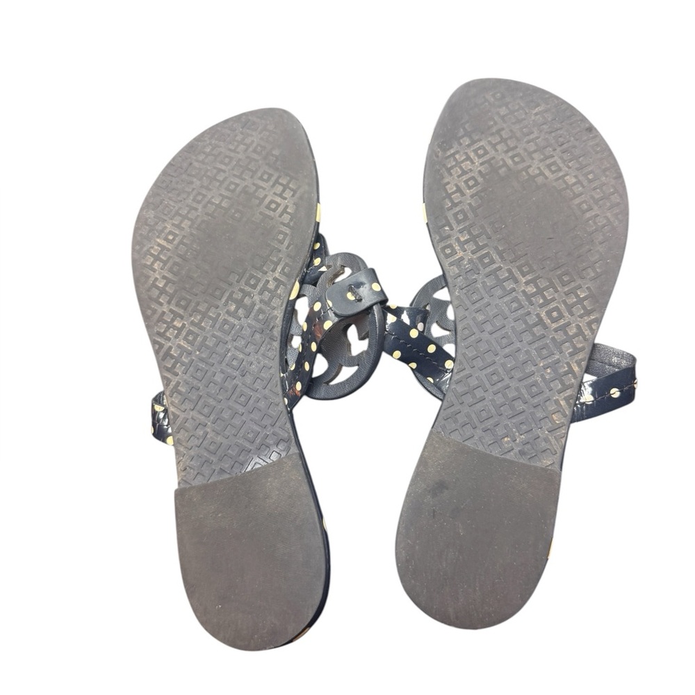Tory Burch Miller Printed Patent Leather Navy Classic Polka Dot Sandals Sz 8.5 - Picture 5 of 6